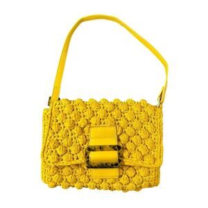 Mustard Yellow- knit- shoulder bag- unbranded - buckle- snaps closed preowned